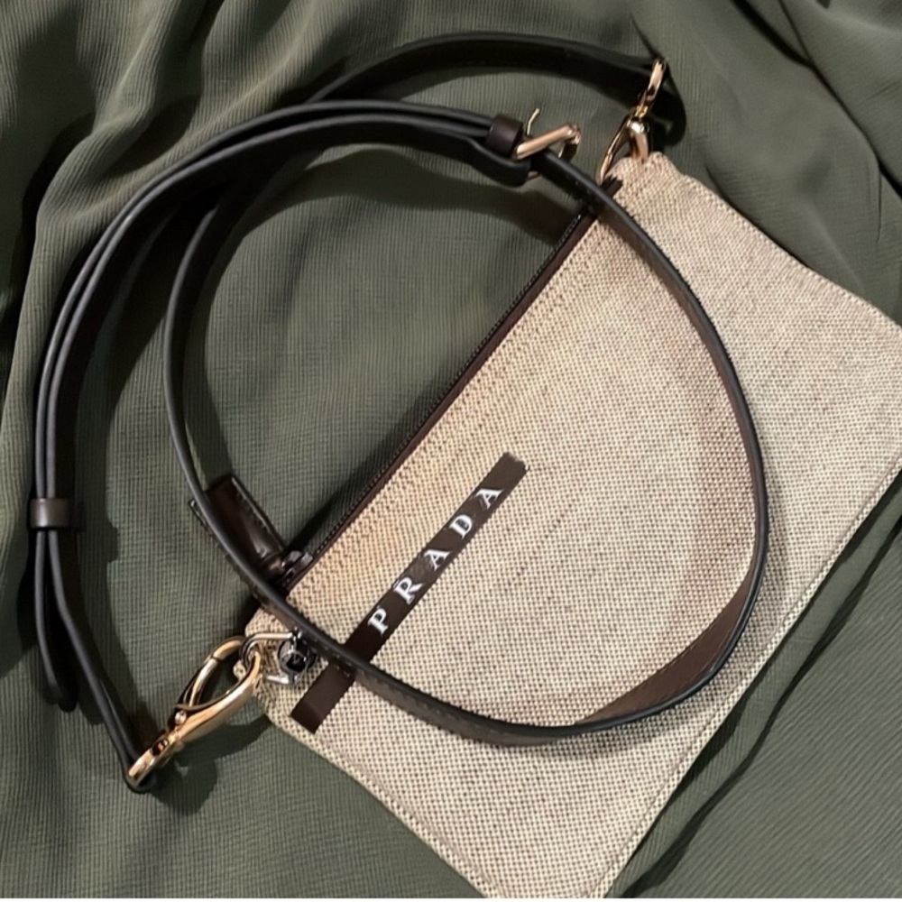PRADA Beige and Black Crossbody Mono Zip Up Cycled Crossbody NWOT